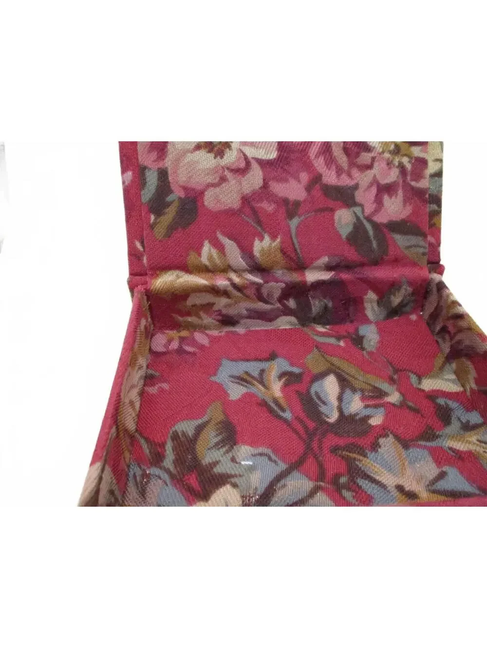 Vintage Floral Fabric Covered Jewelry Box Padded Hinged Keepsake Storage Case